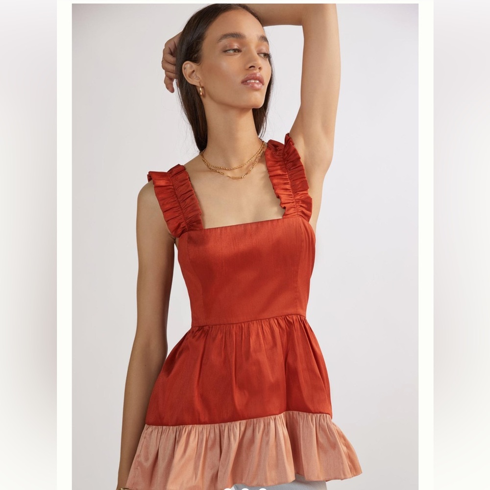 NWT $148 Savin + Babi Red Flouncy Colorblock Bow Blouse top women size Small - Picture 2 of 9